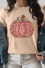 Khaki Cheetah Pumpkin Print Round Neck T Shirt