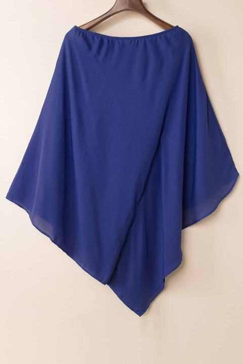 Blue Solid Color One Shoulder Batwing Sleeve Mini Dress