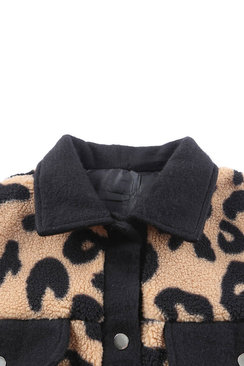 Contrast Trimmed Leopard Teddy Shacket