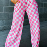 Bonbon 2-Tone Checked Print High Waist Wide Leg Pants