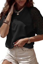 Black Pointelle Lace Half Sleeve Crew Neck Tee