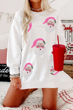 White Ribbed Sequin Santa Claus Graphic Christmas Sweatshirt