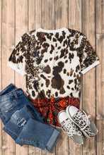 Dark Brown Cowboy Boots Graphic Bleached Leopard Aztec Print T Shirt