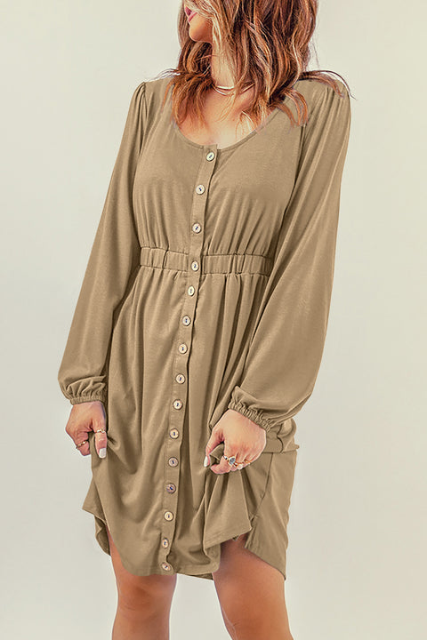 Button Up High Waist Long Sleeve Dress