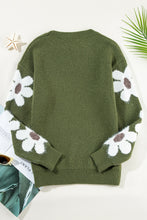 Moss Green Flower Sleeve Drop Shoulder Sweater