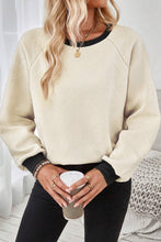 Jet Stream Color Block Edge Raglan Sleeve Crew Neck Textured Top