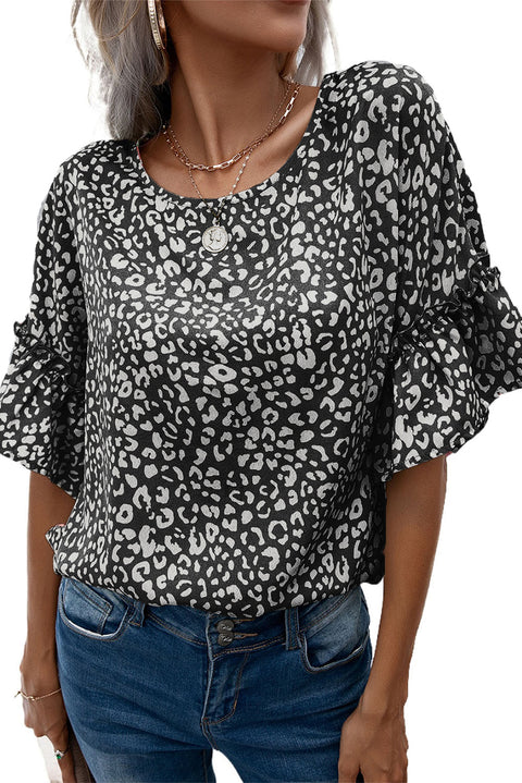 Leopard Spotted Ruffle Sleeve T-Shirt