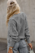 Gray Plus Size Knitted Hollow out Button up Cardigan