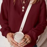 Burgundy Solid Fleece Lined Drop Shoulder Terry Sweatshirt