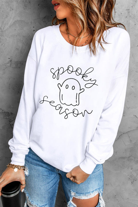 Beige Cute Ghost Spooky Season Graphic Halloween Sweatshirt