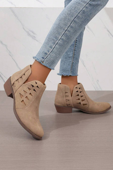 Parchment Cut Out Suede Pointed Toe Heeled Ankle Boots