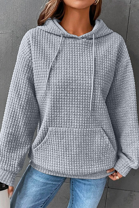 Sudadera con capucha con cordón y bolsillo de canguro con textura de celosía gris 