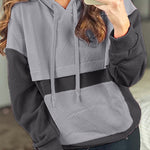 Gray Textured Color Block Kangaroo Pocket Drop Shoulder Hoodie