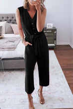 Buttoned Sleeveless Cropped Jumpsuit with Sash