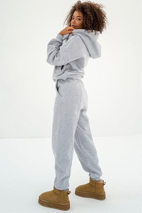 Gray Solid Exposed Seams Hoodie and Joggers Activewear Set