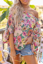 Water Painting Flowers Puff Sleeve Blouse