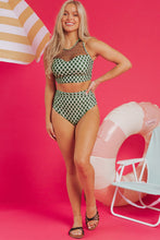 Green Dotted Mesh Plaid Patchwork High Waisted Bikini