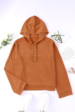 Casual Button Solid Patchwork Trim Hoodie