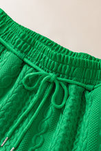 Green Contrast Trim Cable Textured Shorts Set