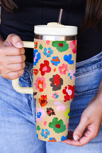 Khaki Flower Print Large Portable Cup with Handle 40OZ