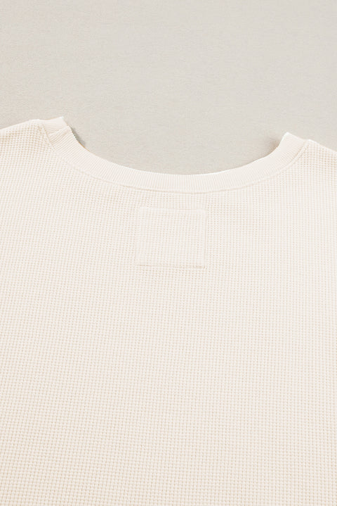 White Waffle Knit Bishop Sleeve Split Oversized Sweatshirt