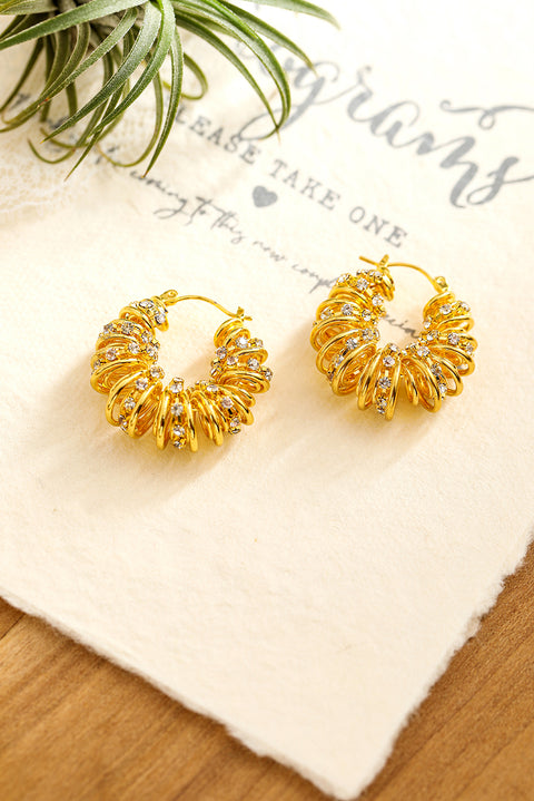 White Rhinestone Spiral Plated Alloy Hook Earrings