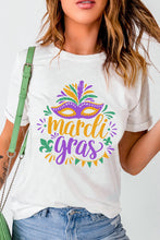 White Heat Transfer Mardi Gras Mask Graphic Crew Neck T Shirt