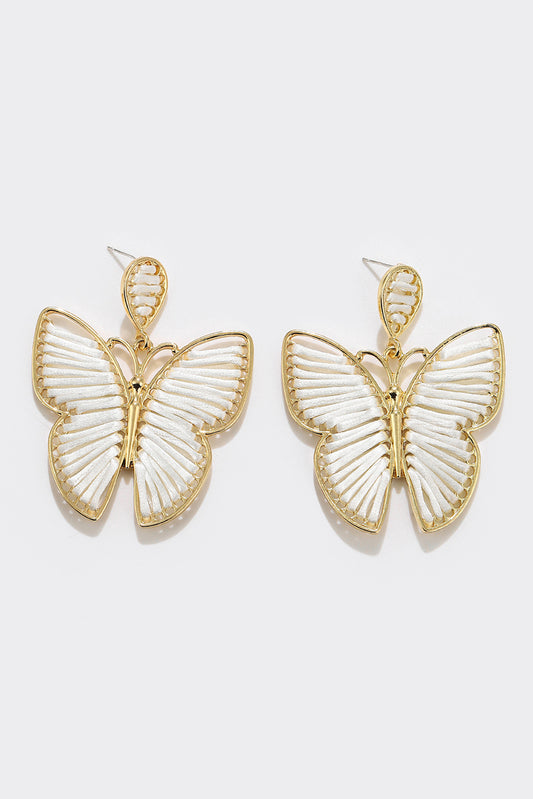 White Butterfly Woven Alloy Earrings