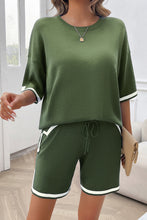 Fern Green Contrast Edge Knitted Sweater Tee and Shorts Lounge Set