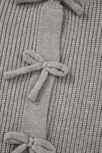 Philippine Gray Ribbed Knit Bow Front Buttoned Cardigan