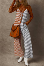 Yellow Stripe Two Tone Contrast Spaghetti Strap Backless Overall