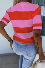 Bright Pink Colorblock Striped Knitted T shirt