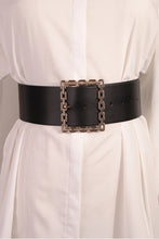 Black Square Buckle Faux Leather Girdle