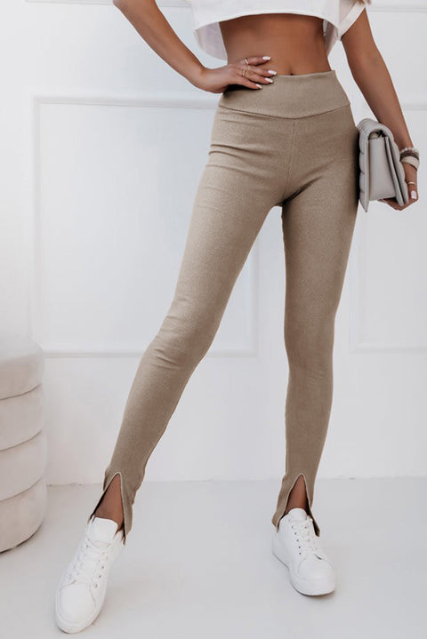 Rib Knit High Waist Slit Leggings