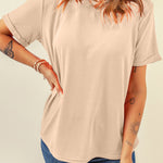 Khaki Casual Plain Crew Neck Tee