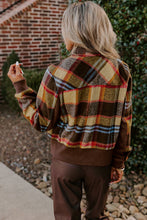 Brown Plaid Print Chest Pockets Button Zipper Stand Neck Jacket