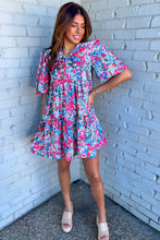 Multicolour Floral Short Sleeve V Neck Tiered Mini Dress