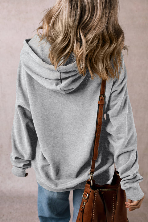 Light Grey Fleece Lined Kangaroo Pocket Drawstring Chunky Hoodie