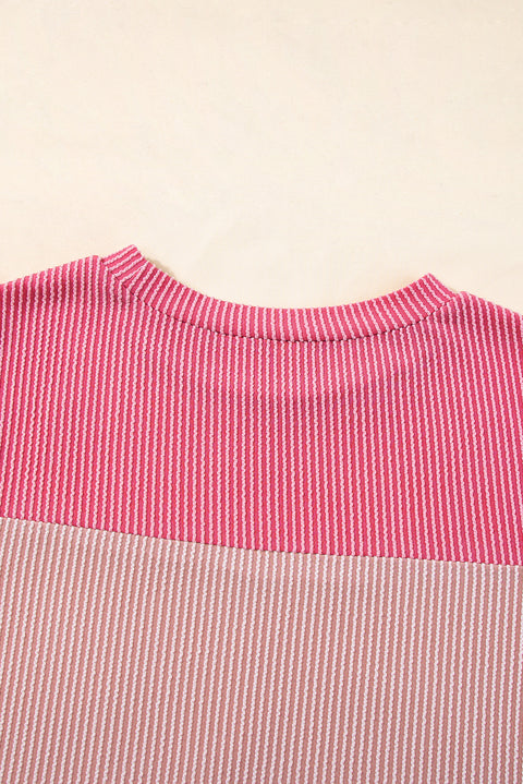 Pink Rib Textured Colorblock T Shirt