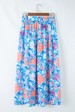 Sky Blue Floral Printed High Waist Split Wrap Long Skirt