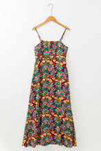 Black Boho Floral Print Thin Straps Sleeveless High Waist Maxi Dress