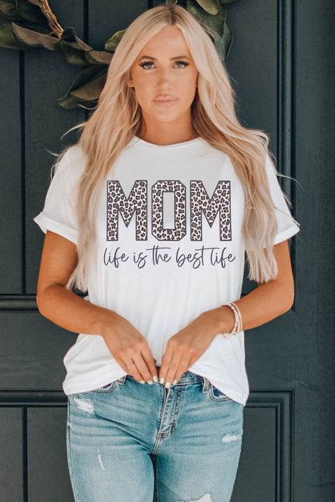 MOM life is the best life Leopard Print Graphic T Shirt