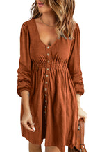 Button Up High Waist Long Sleeve Dress