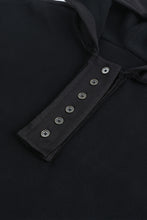 Casual Button Solid Patchwork Trim Hoodie