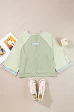 Meadow Mist Green Waffle Knit Wide Bracelet Sleeve Patchwork Raglan Top