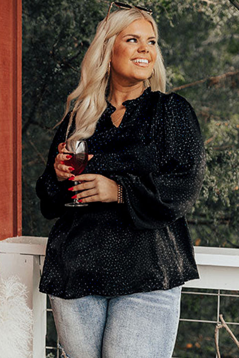 Black Plus Size Leopard Print Notch V Neck Blouse