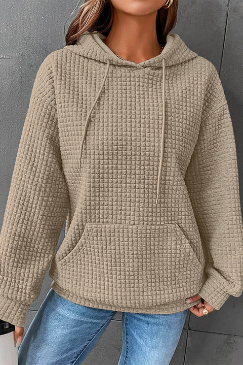 Sudadera con capucha con cordón y bolsillo de canguro con textura de celosía gris 