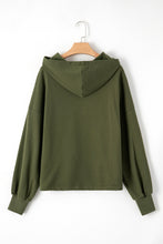 Moss Green Fleece Lined Half Zipper Kangaroo Pockets Loose Hoodie