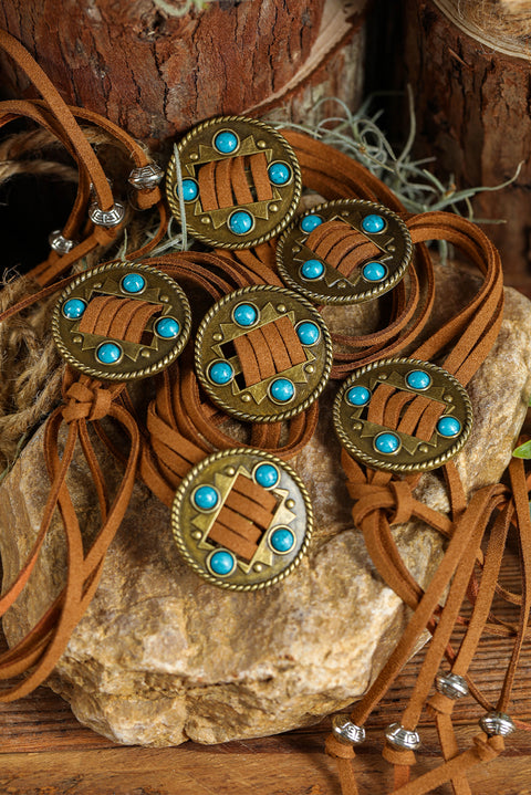 Chestnut Western Turquoise Decor Layered String Tassel Belt