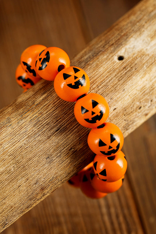 Russet Orange Halloween Pumpkin Face Beaded Bracelet